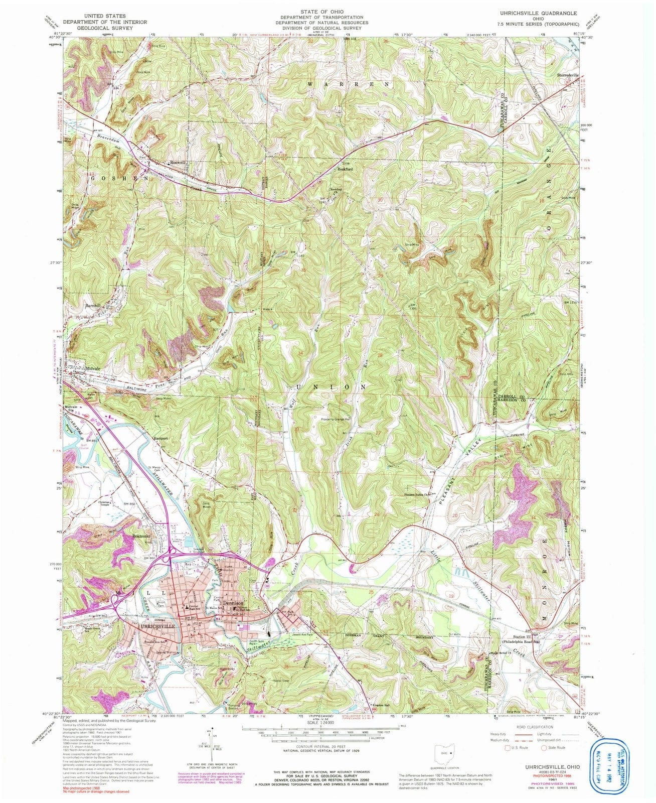 1961 Uhrichsville, OH - Ohio - USGS Topographic Map