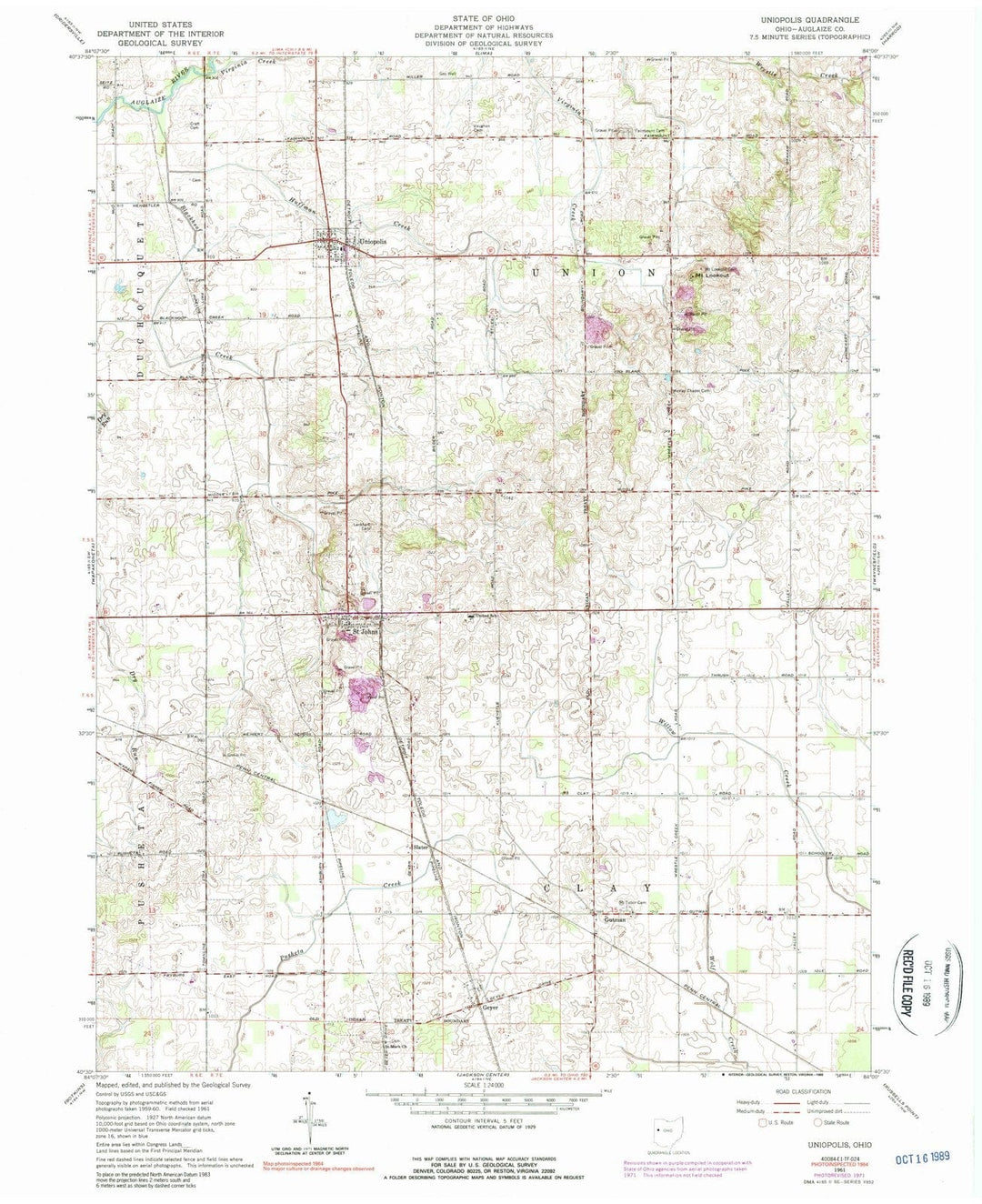 1961 Uniopolis, OH - Ohio - USGS Topographic Map