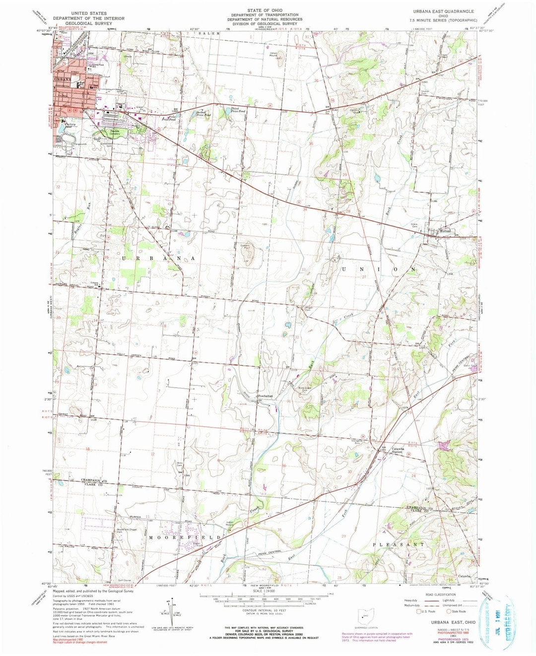 1961 Urbana, OH - Ohio - USGS Topographic Map