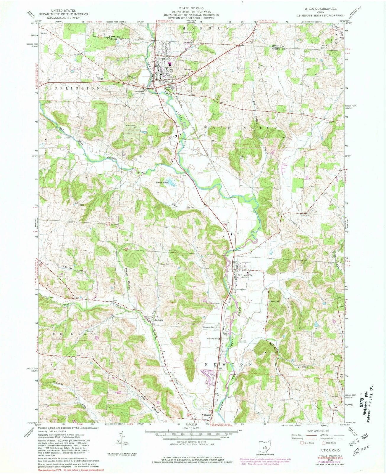 1961 Utica, OH - Ohio - USGS Topographic Map
