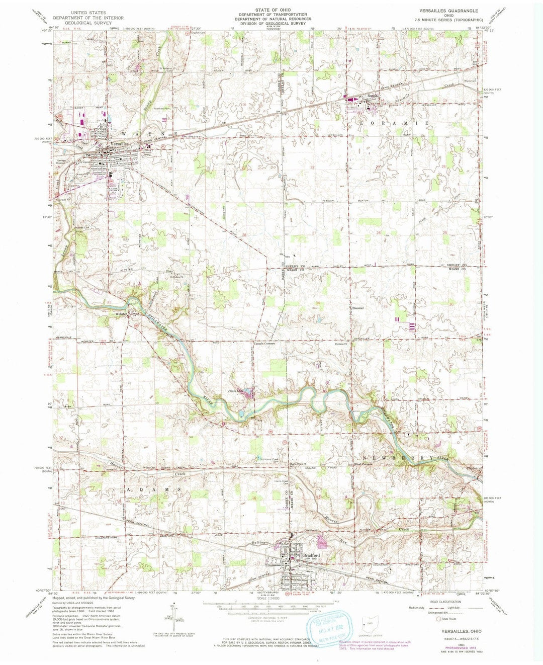 1961 Versailles, OH - Ohio - USGS Topographic Map