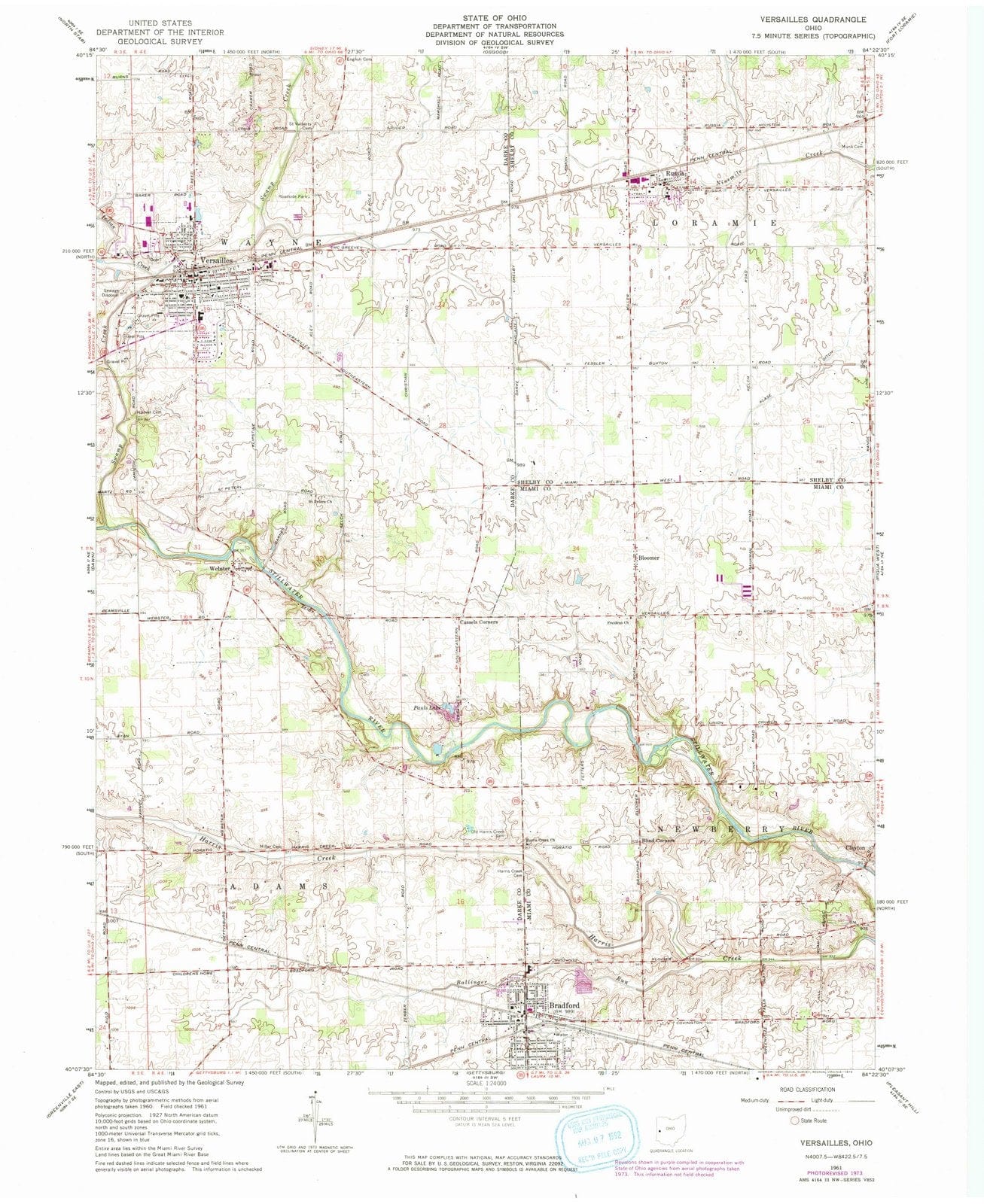 1961 Versailles, OH - Ohio - USGS Topographic Map