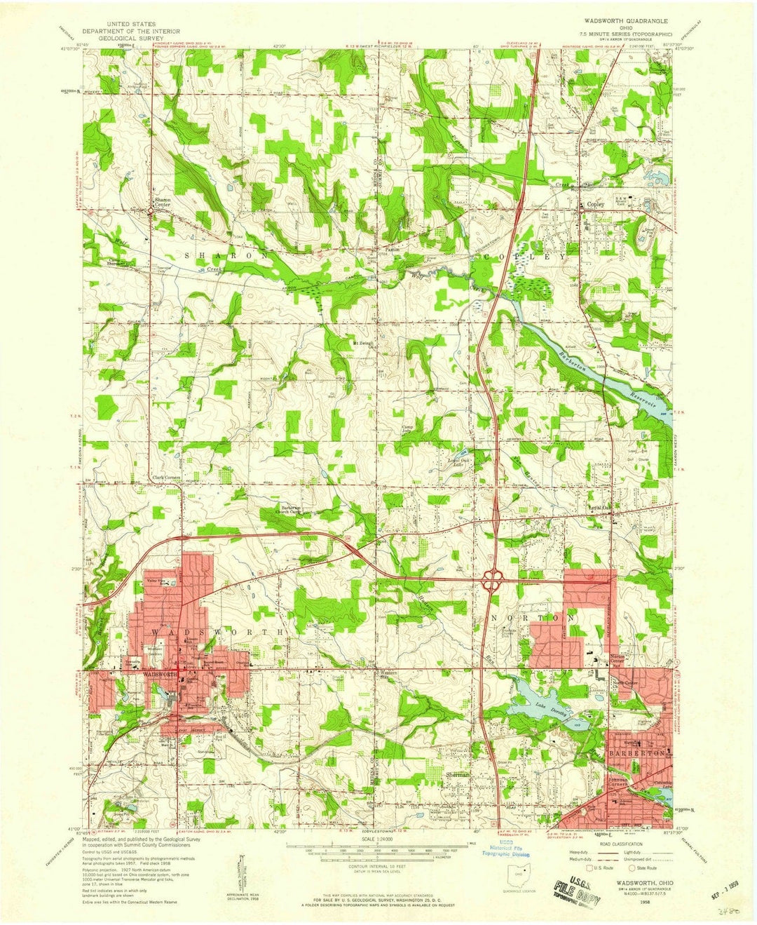 1958 Wadsworth, OH - Ohio - USGS Topographic Map