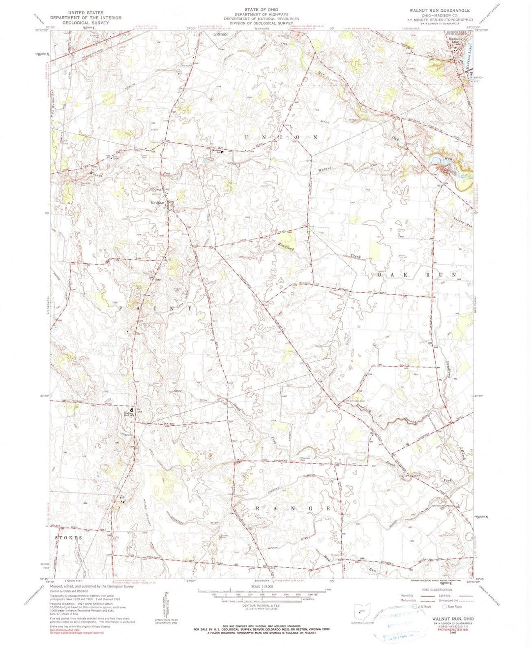 1961 Walnut Run, OH - Ohio - USGS Topographic Map