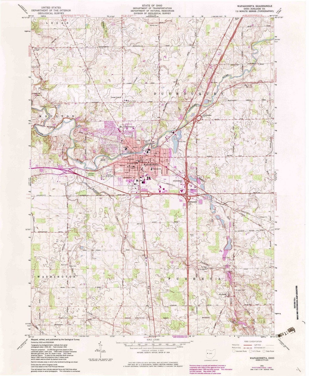 1961 Wapakoneta, OH - Ohio - USGS Topographic Map