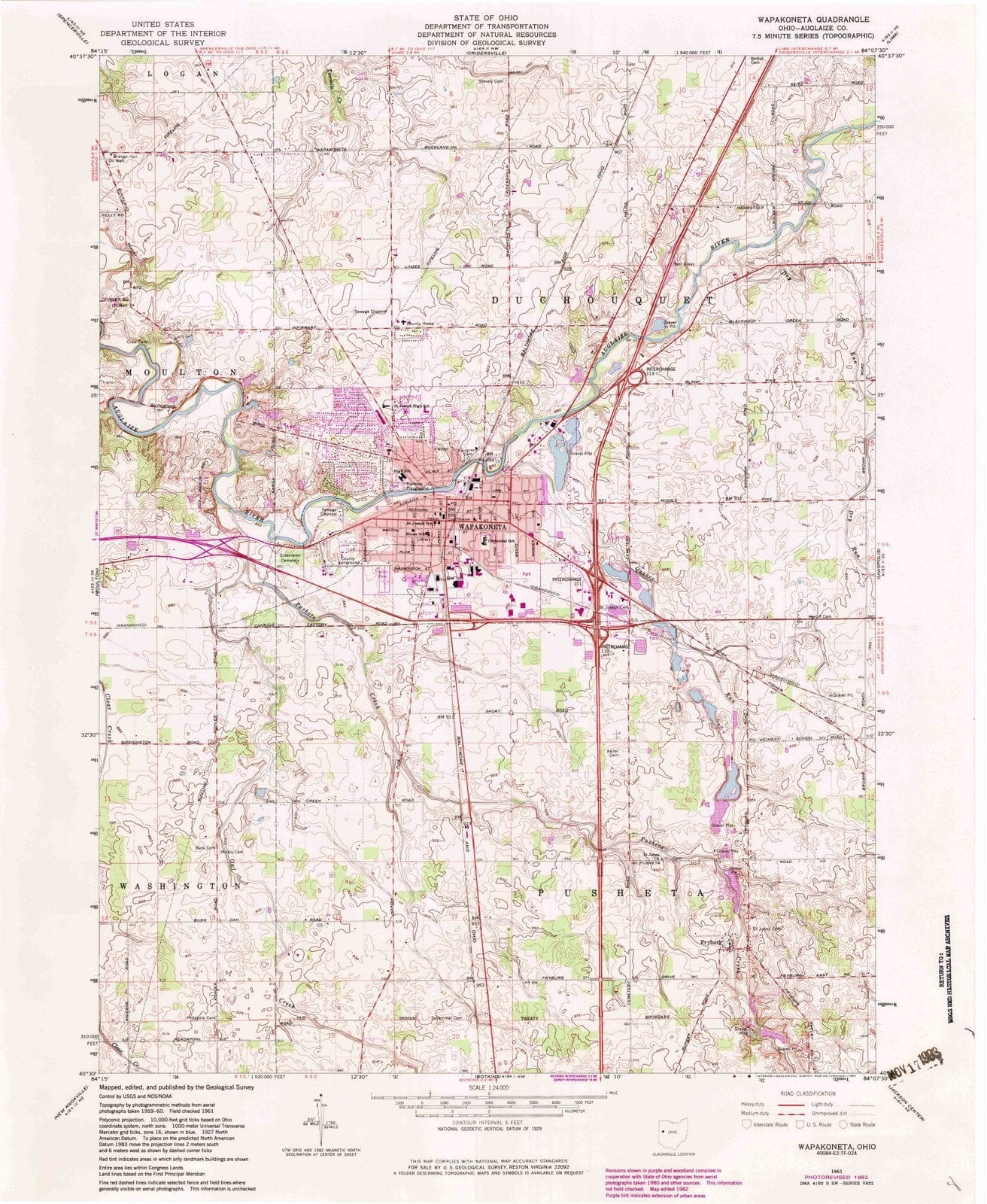 1961 Wapakoneta, OH - Ohio - USGS Topographic Map