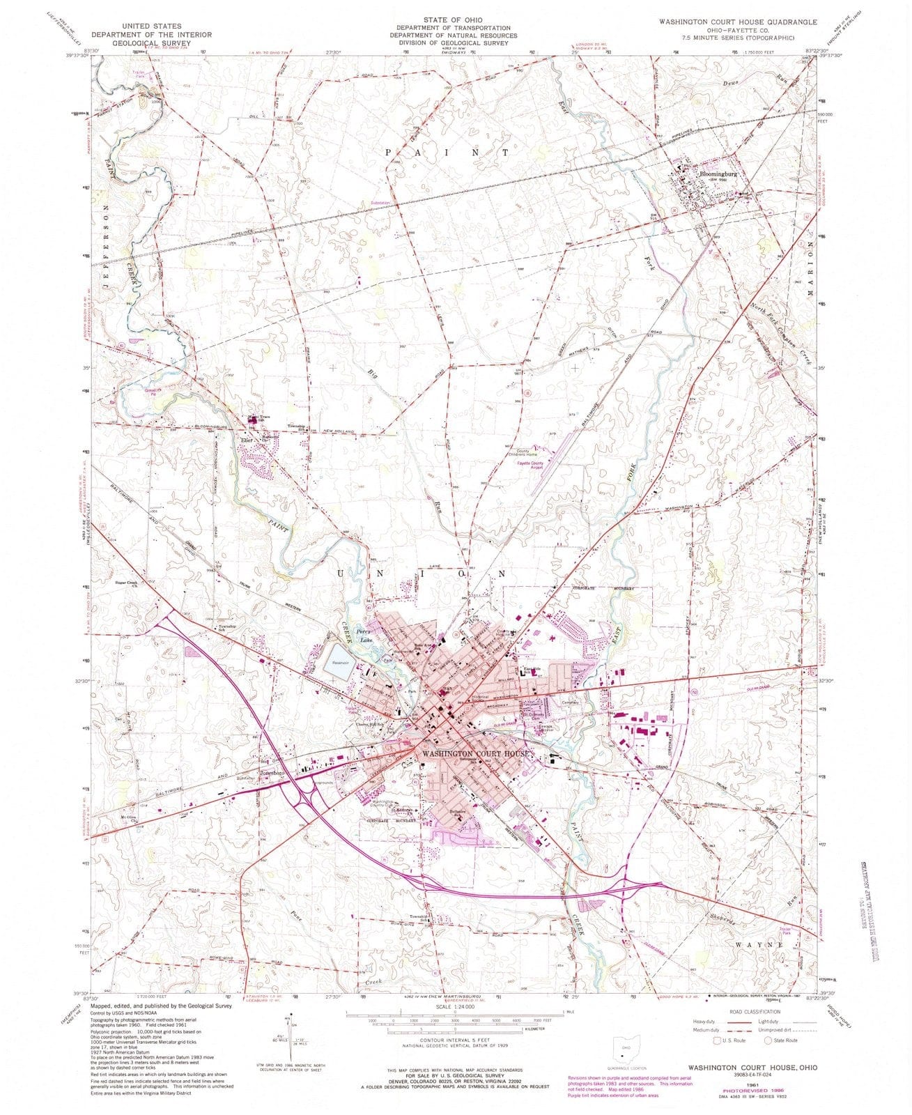 1961 Washington Court House, OH - Ohio - USGS Topographic Map
