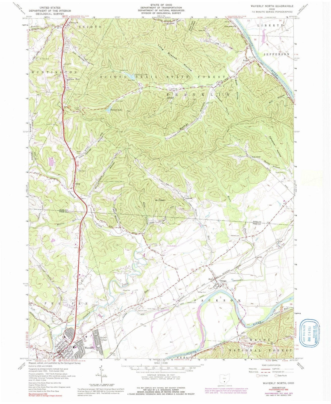 1961 Waverly North, OH - Ohio - USGS Topographic Map