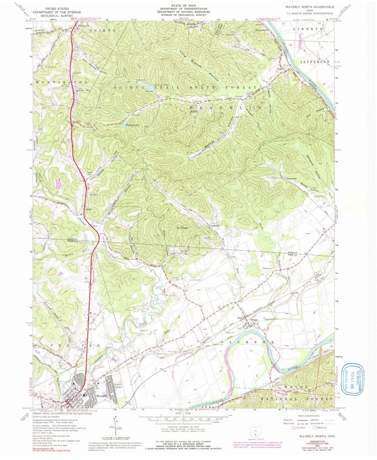 1961 Waverly North, OH - Ohio - USGS Topographic Map