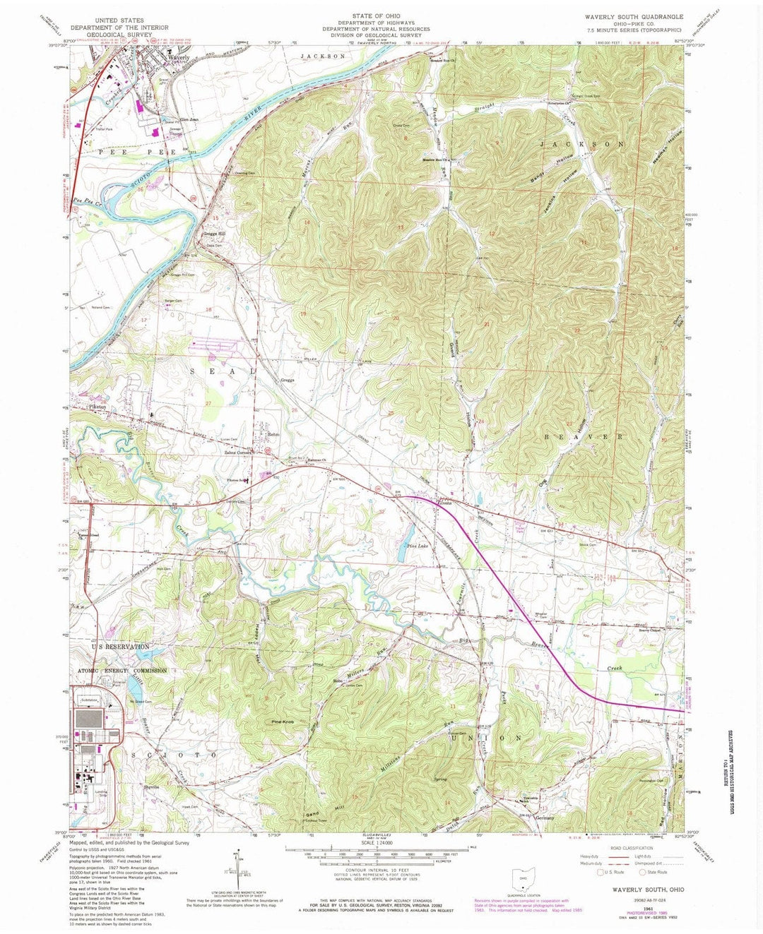 1961 Waverly South, OH - Ohio - USGS Topographic Map