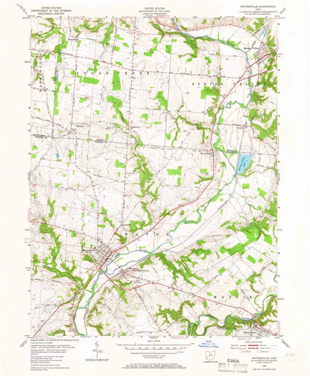 1955 Waynesville, OH - Ohio - USGS Topographic Map