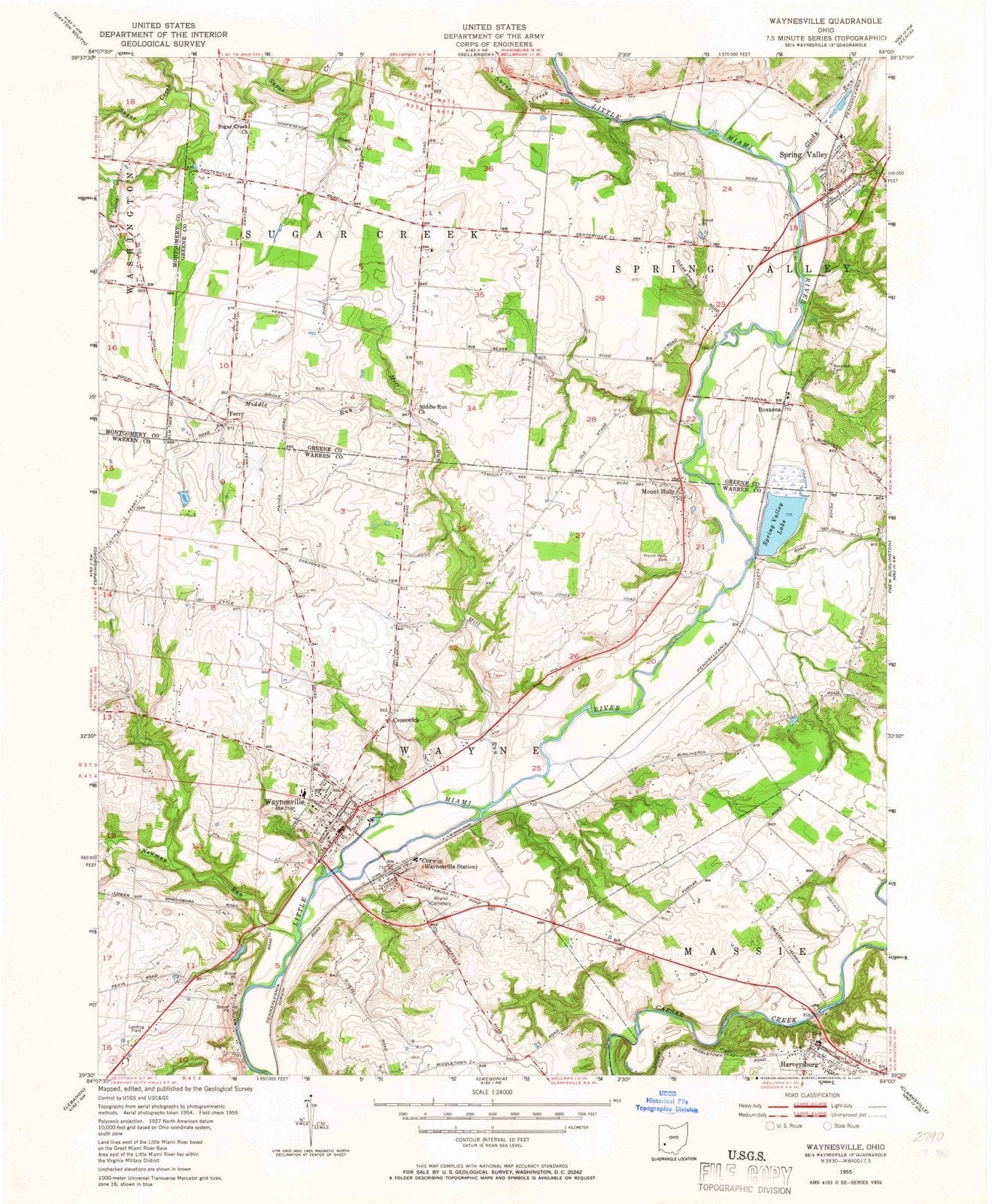 1955 Waynesville, OH - Ohio - USGS Topographic Map