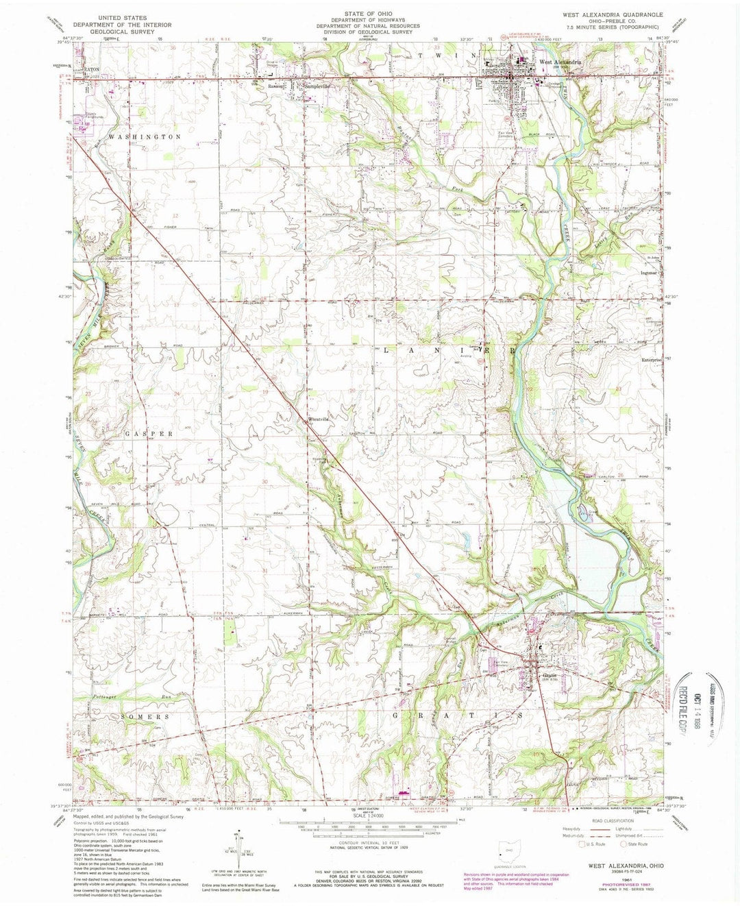 1961 West Alexandria, OH - Ohio - USGS Topographic Map