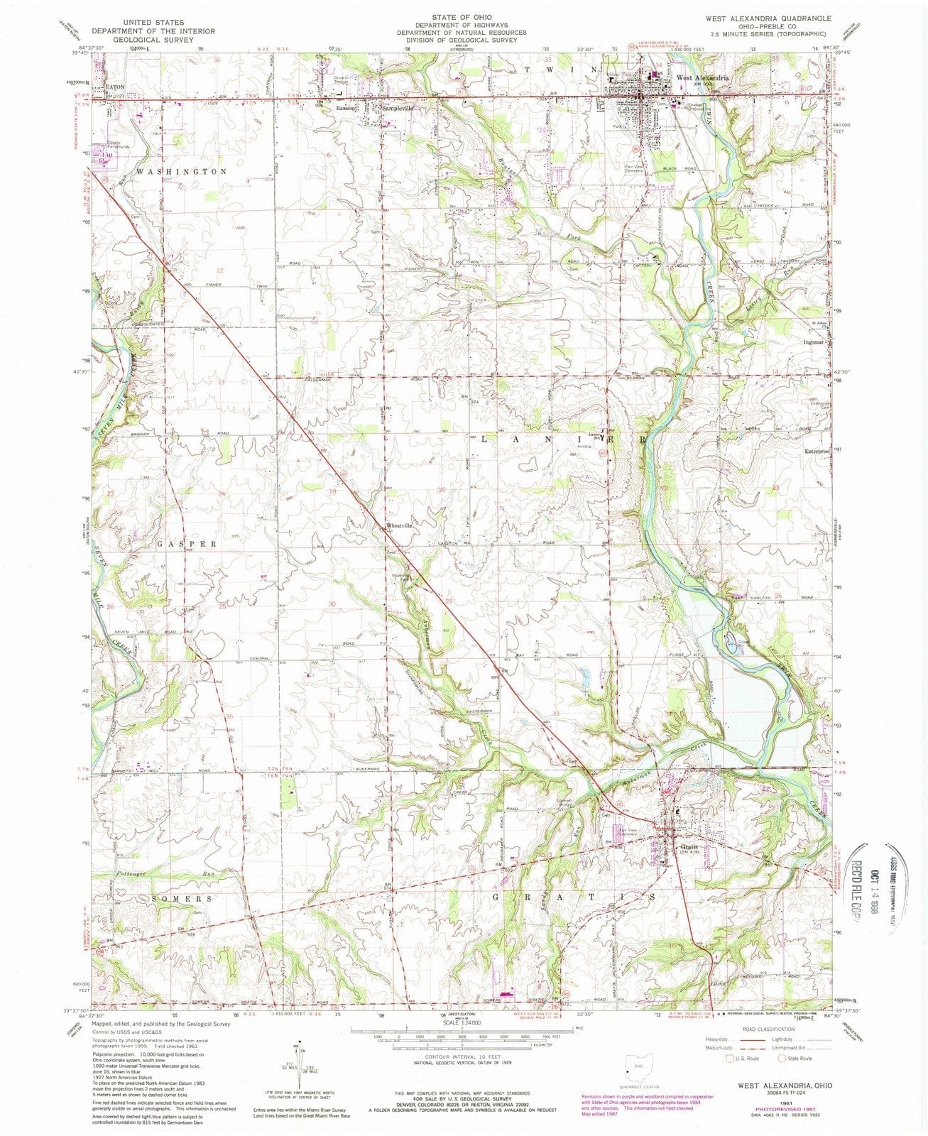 1961 West Alexandria, OH - Ohio - USGS Topographic Map