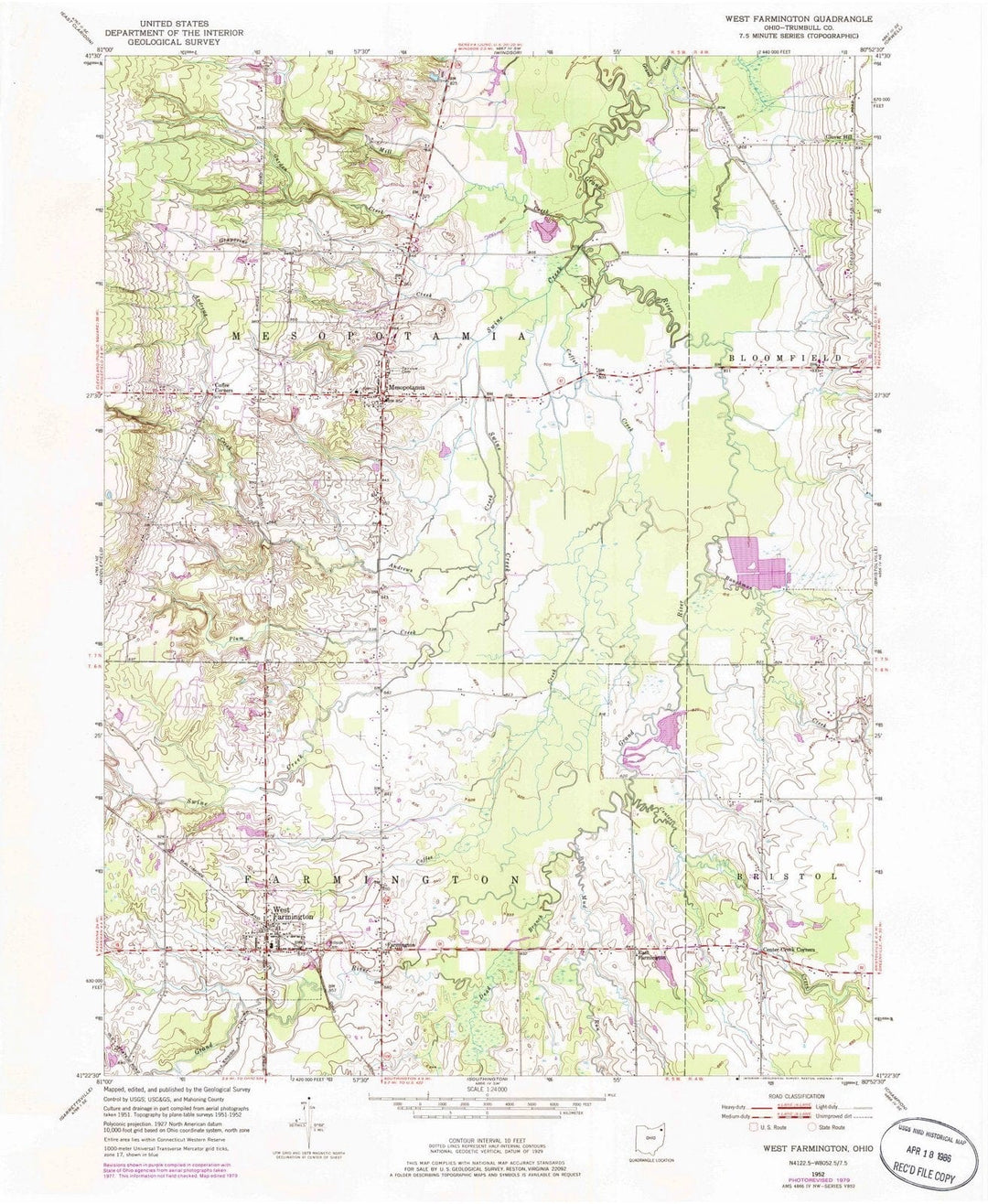 1952 West Farmington, OH - Ohio - USGS Topographic Map