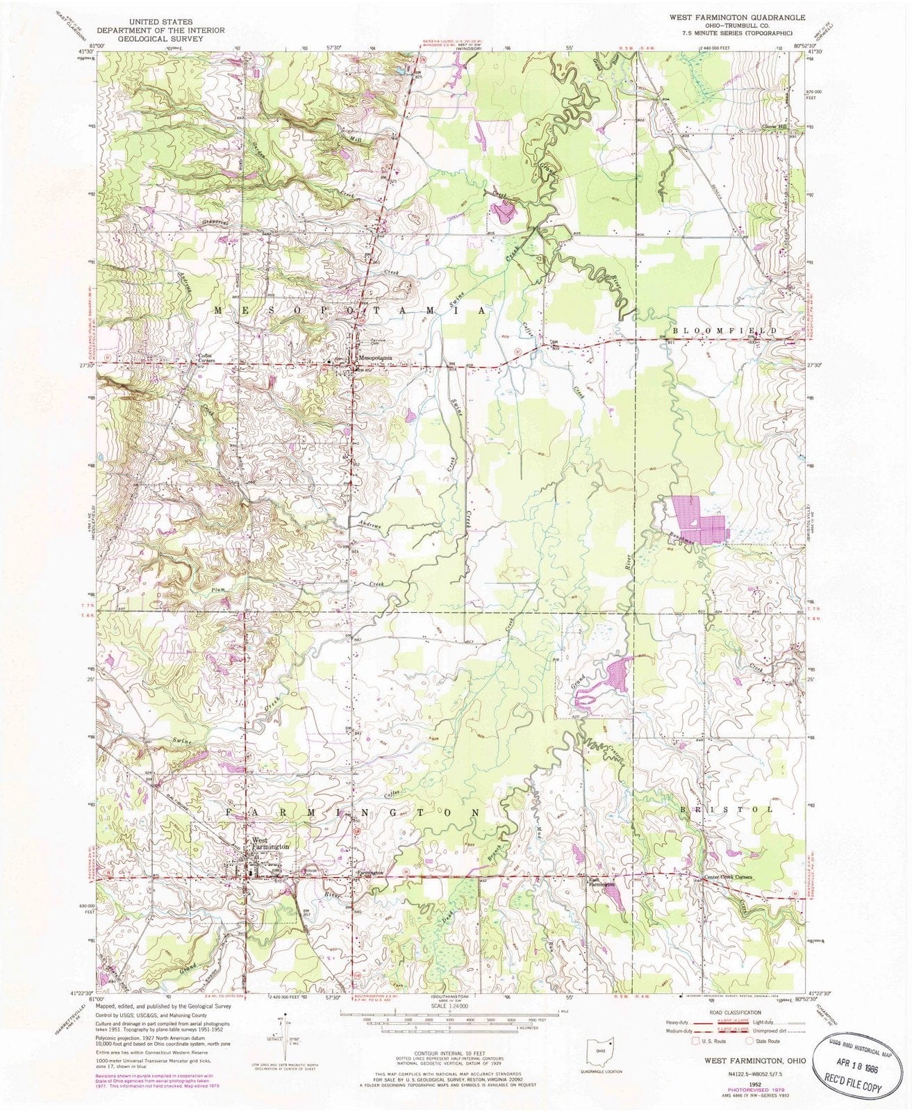 1952 West Farmington, OH - Ohio - USGS Topographic Map
