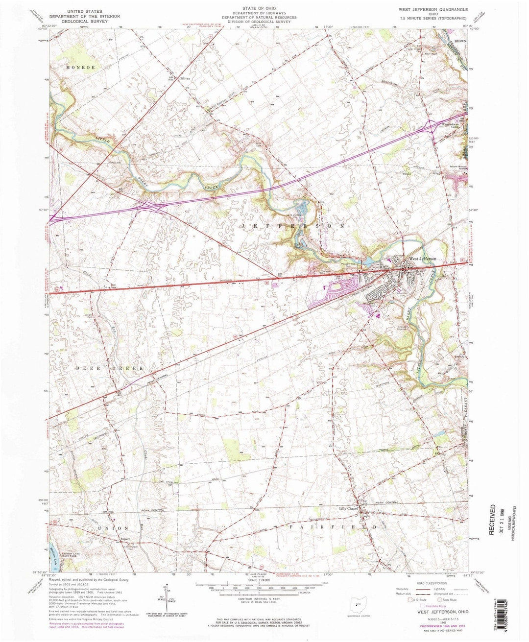 1961 West Jefferson, OH - Ohio - USGS Topographic Map