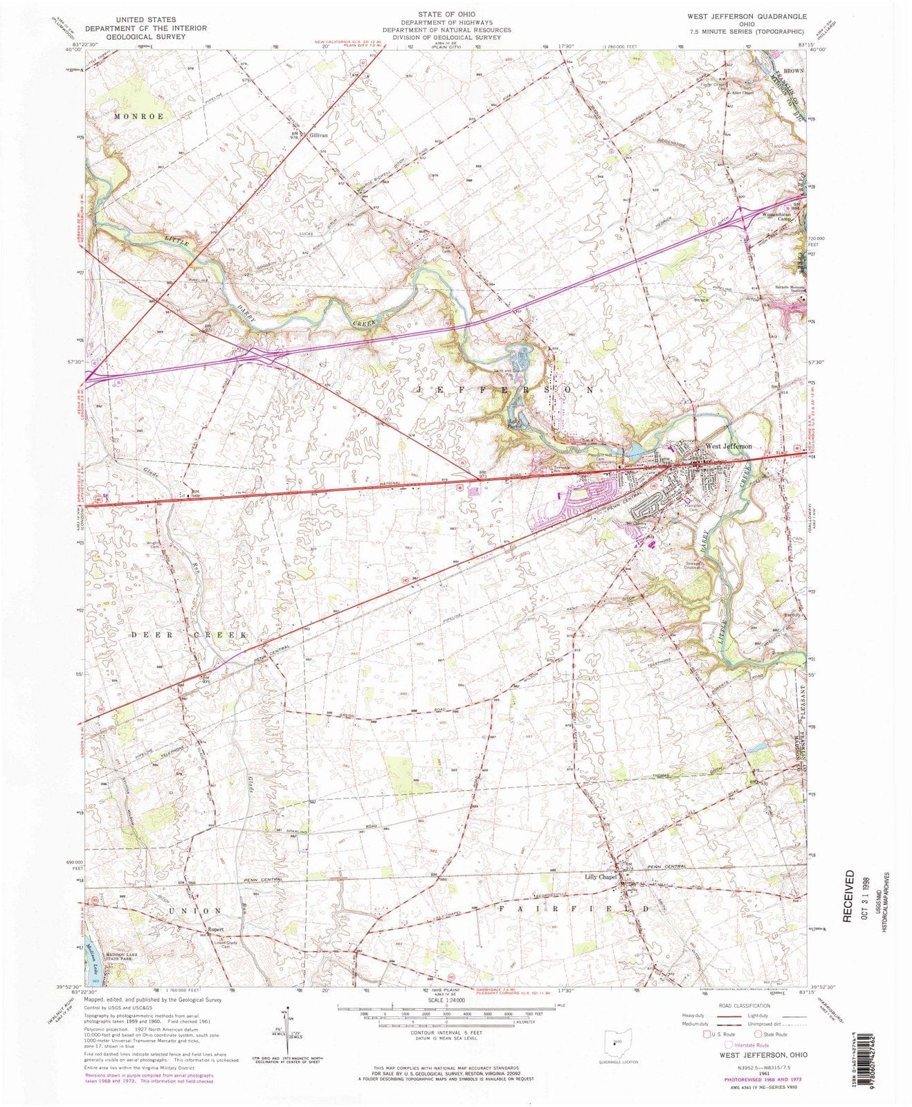 1961 West Jefferson, OH - Ohio - USGS Topographic Map