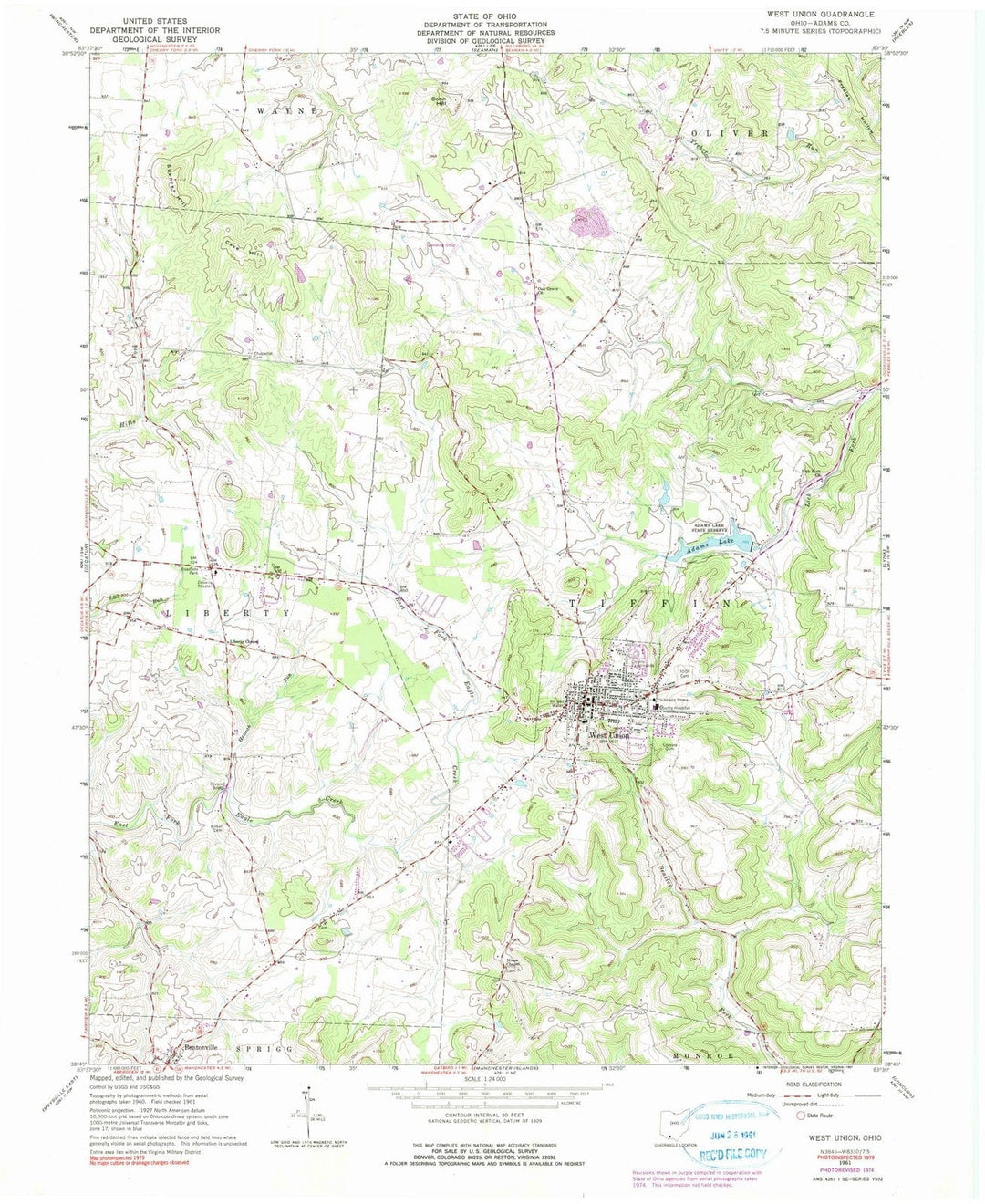 1961 West Union, OH - Ohio - USGS Topographic Map