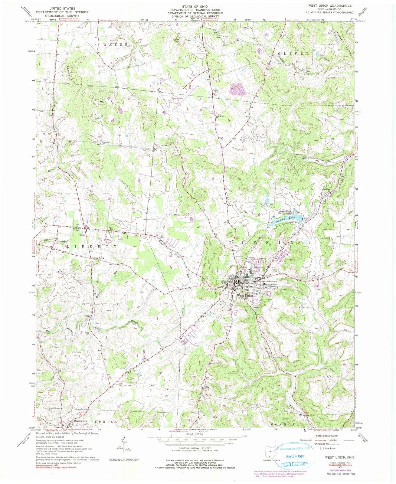 1961 West Union, OH - Ohio - USGS Topographic Map