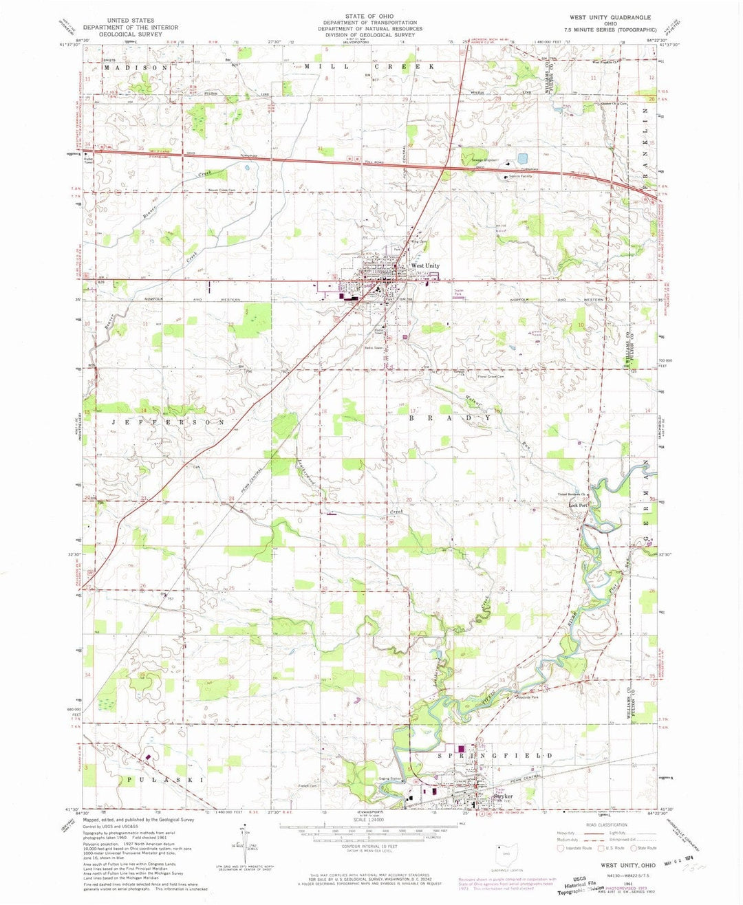 1961 West Unity, OH - Ohio - USGS Topographic Map