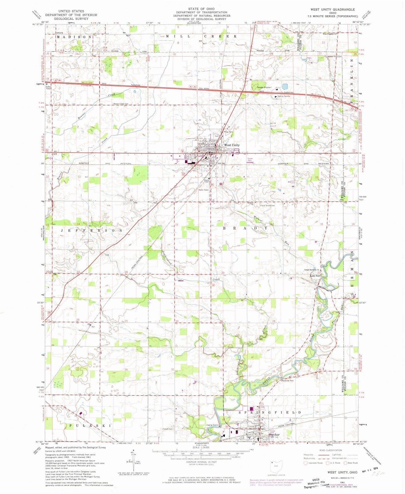 1961 West Unity, OH - Ohio - USGS Topographic Map