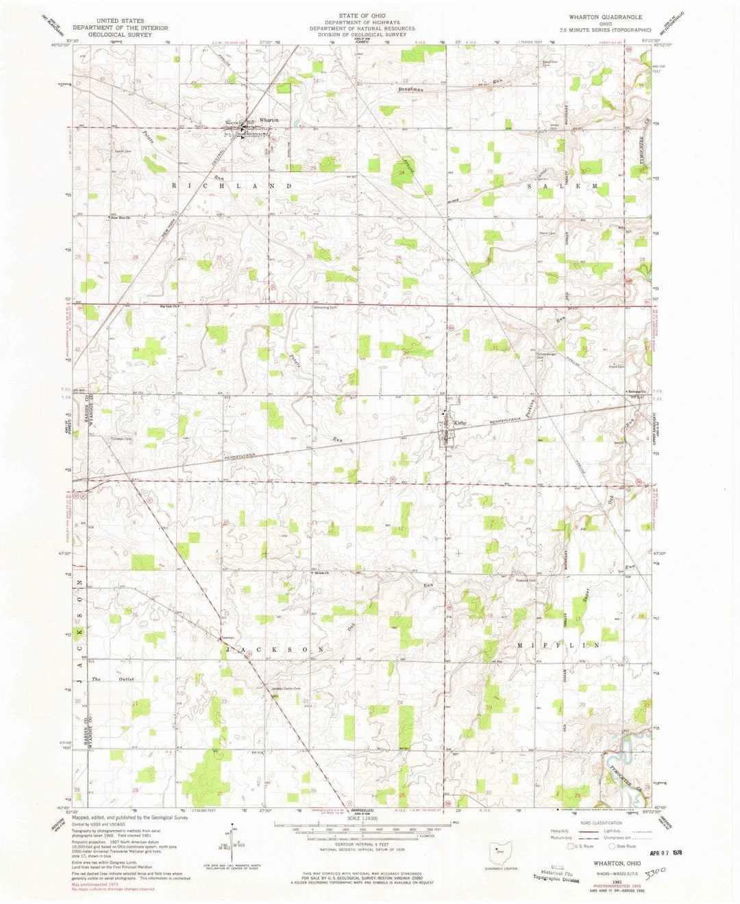 1961 Wharton, OH - Ohio - USGS Topographic Map