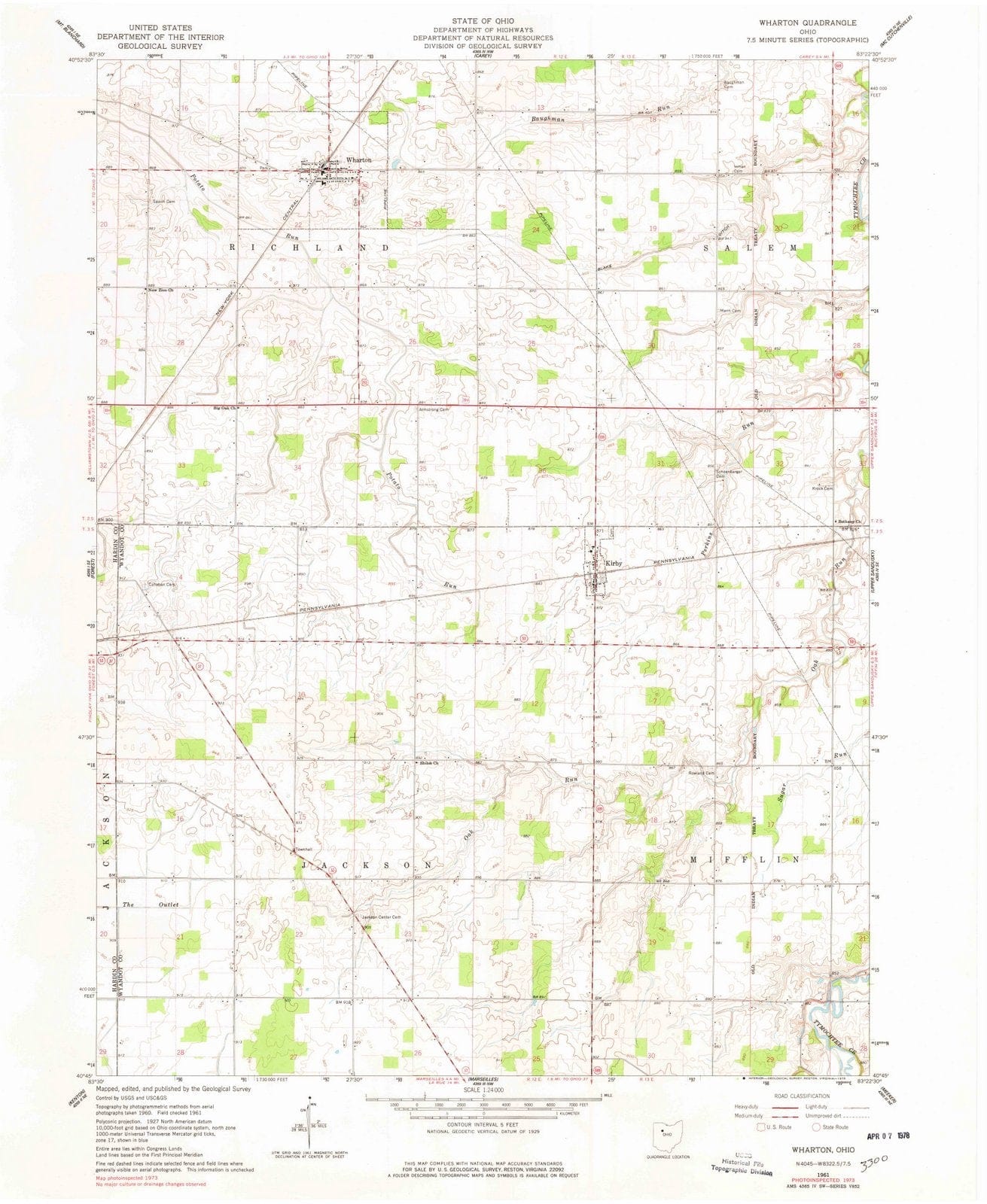 1961 Wharton, OH - Ohio - USGS Topographic Map