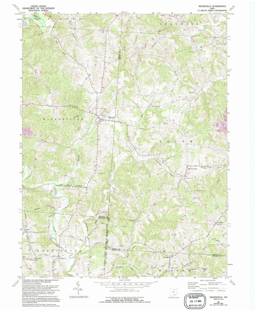 1961 Wilkesville, OH - Ohio - USGS Topographic Map