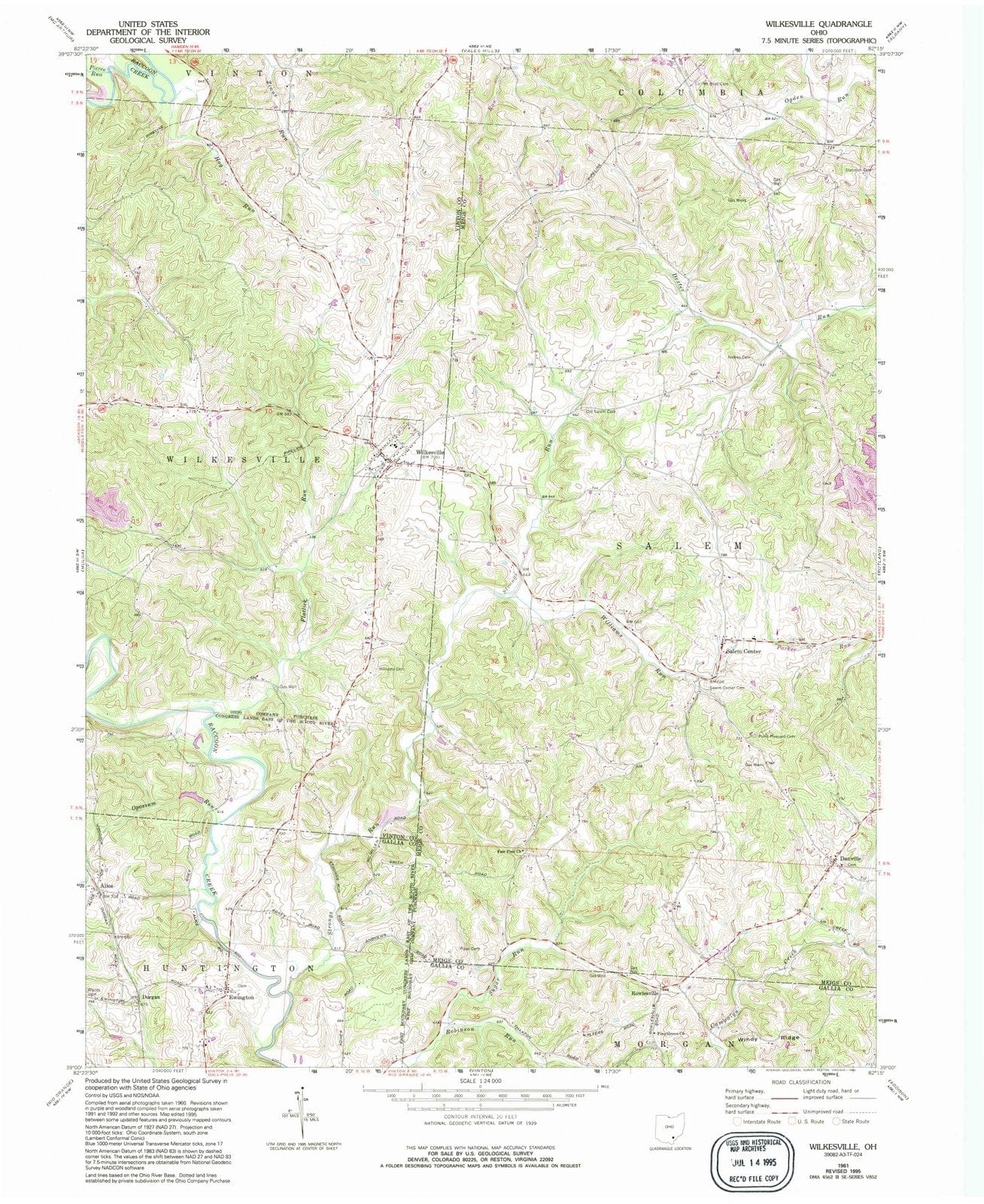 1961 Wilkesville, OH - Ohio - USGS Topographic Map
