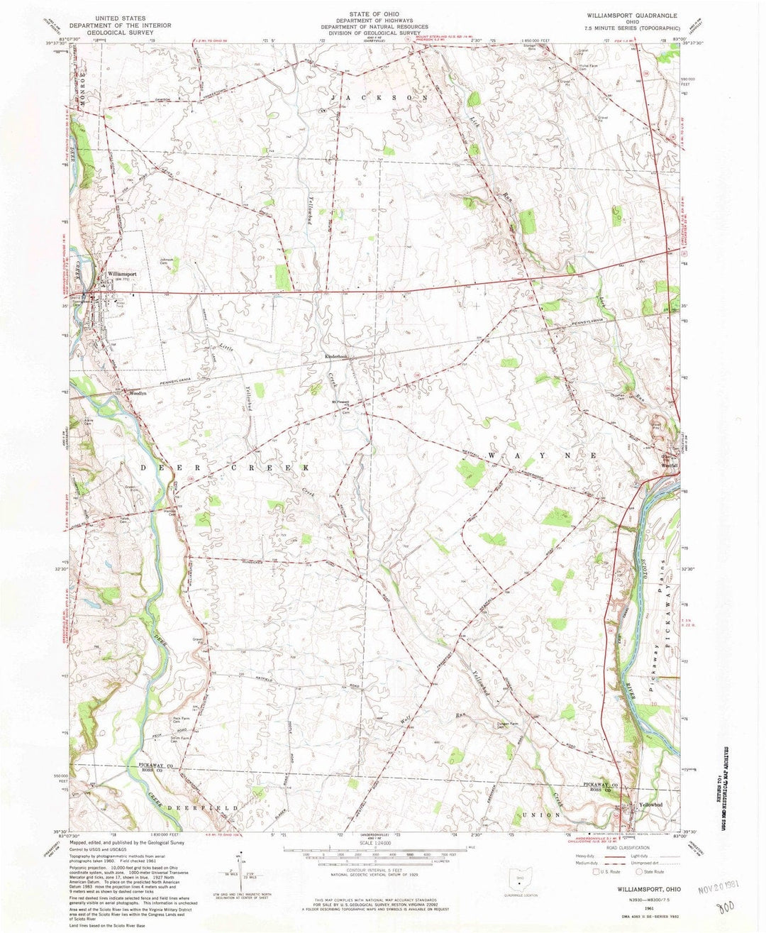1961 Williamsport, OH - Ohio - USGS Topographic Map