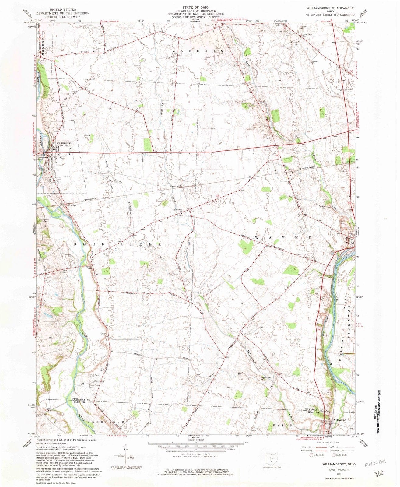 1961 Williamsport, OH - Ohio - USGS Topographic Map