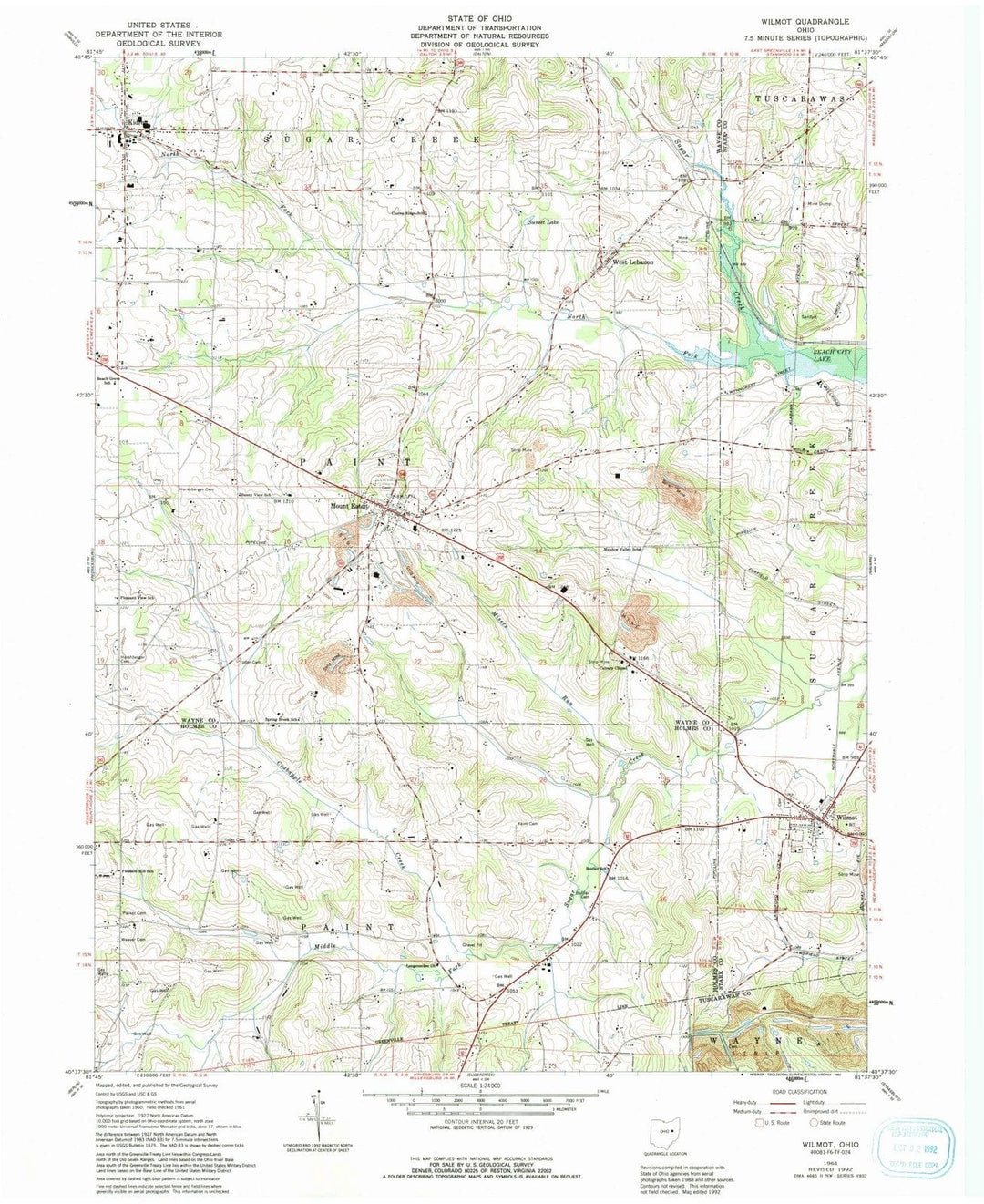 1961 Wilmot, OH - Ohio - USGS Topographic Map