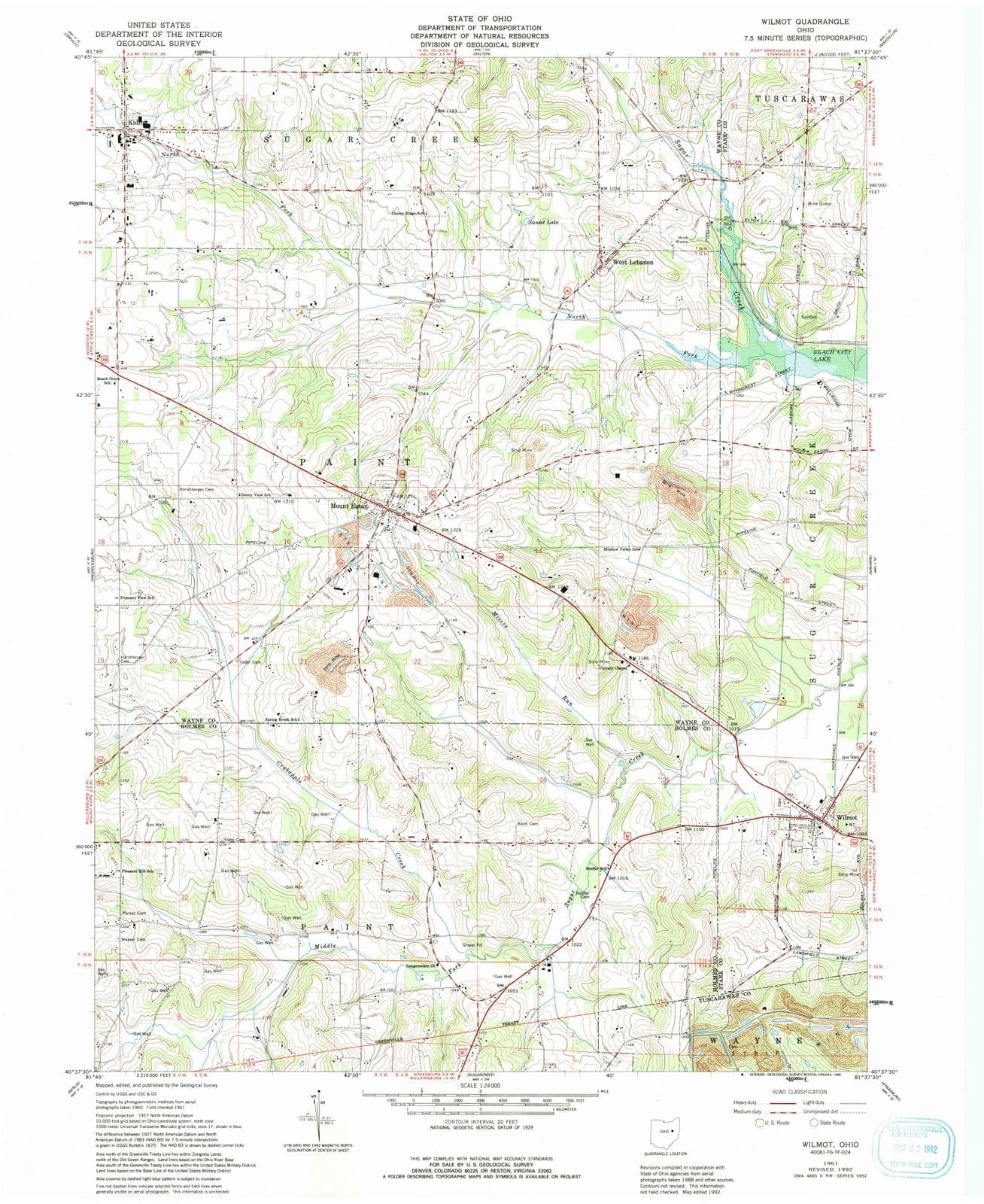 1961 Wilmot, OH - Ohio - USGS Topographic Map