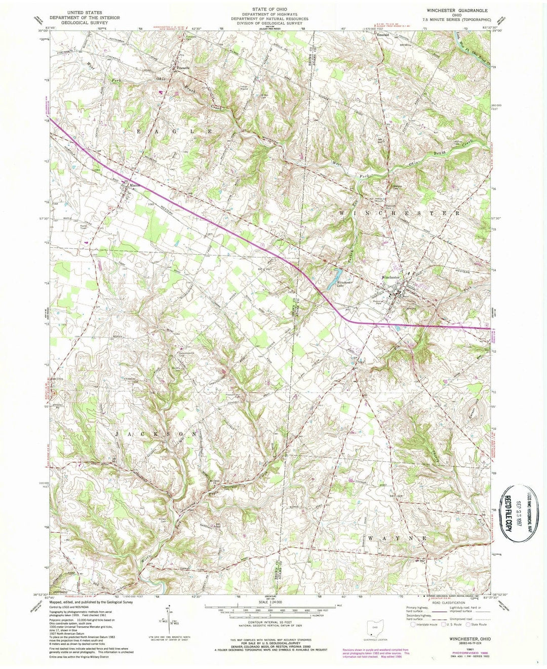 1961 Winchester, OH - Ohio - USGS Topographic Map