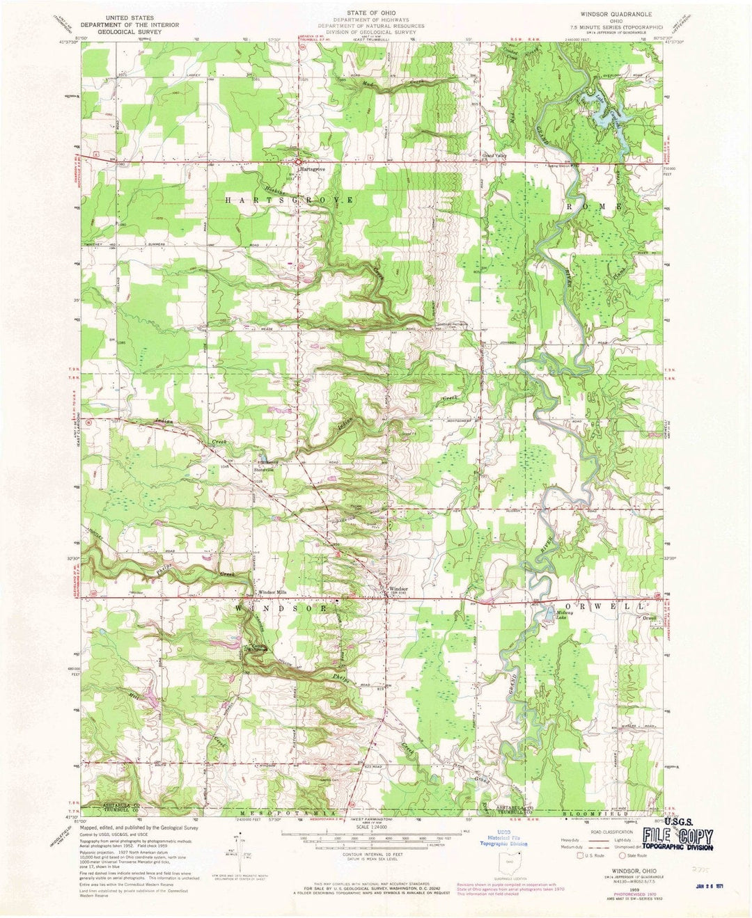 1959 Windsor, OH - Ohio - USGS Topographic Map