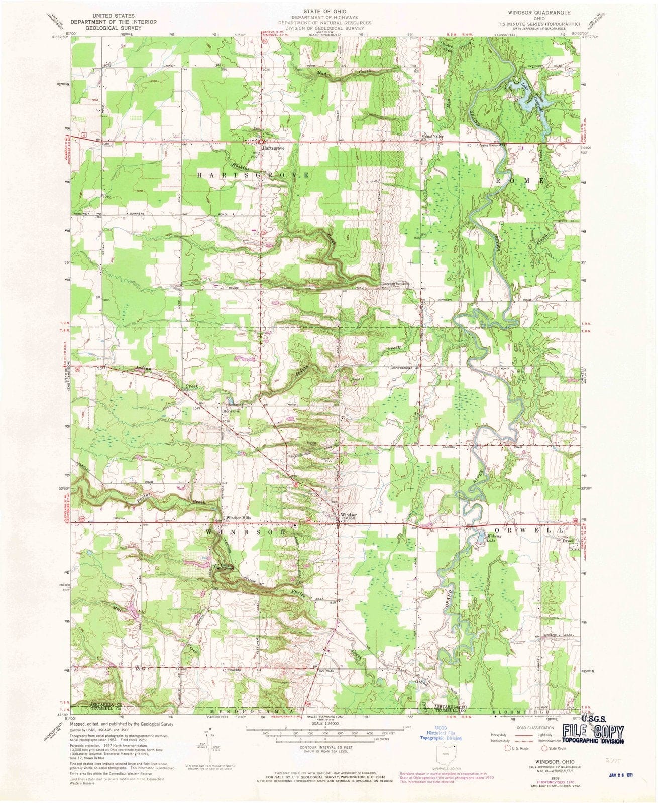 1959 Windsor, OH - Ohio - USGS Topographic Map