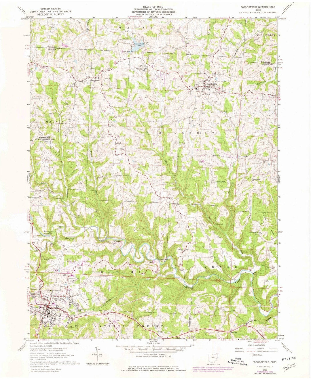 1961 Woodsfield, OH - Ohio - USGS Topographic Map