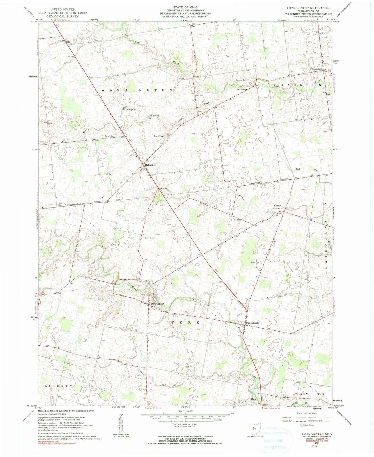 1961 York Center, OH - Ohio - USGS Topographic Map