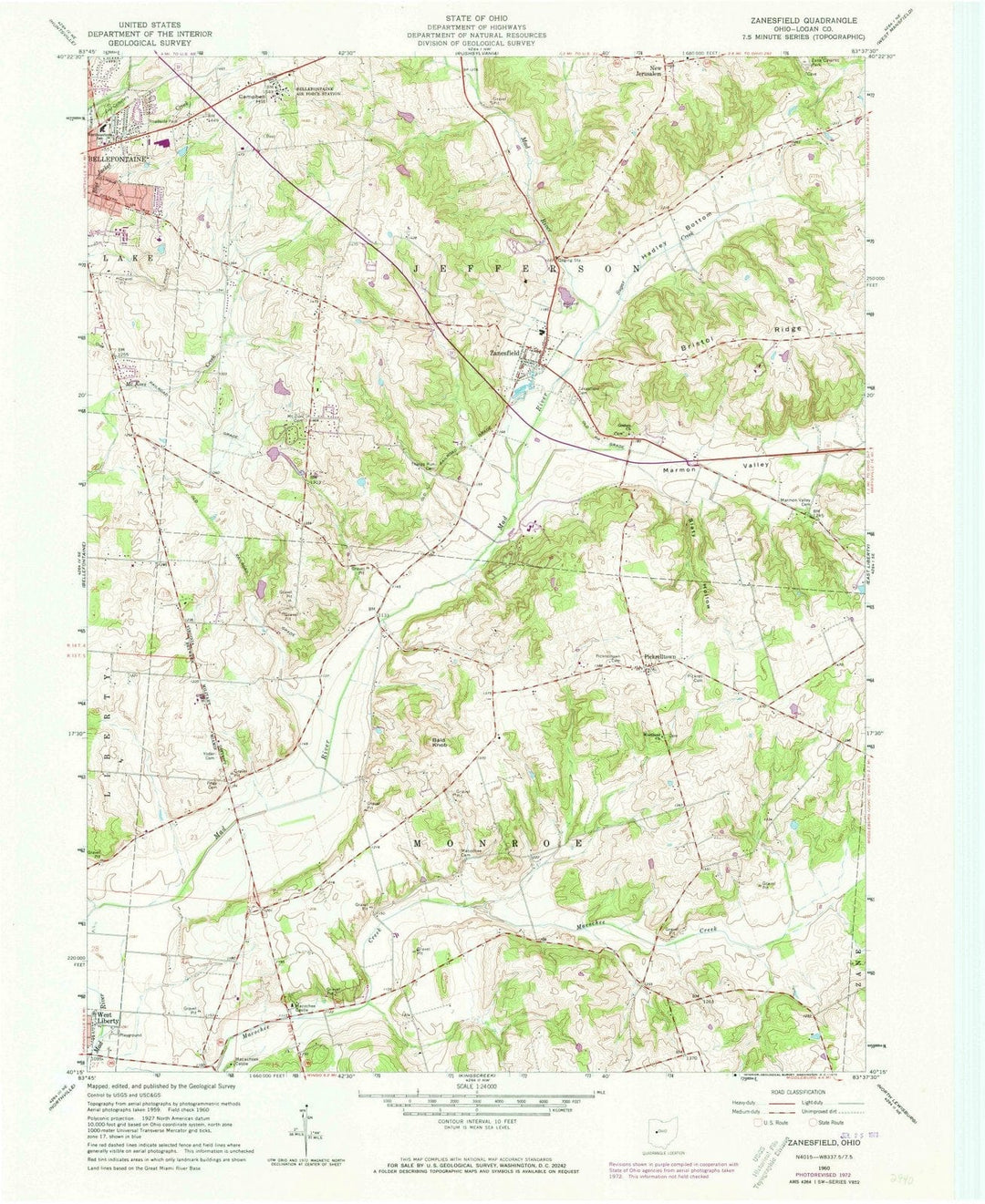 1960 Zanesfield, OH - Ohio - USGS Topographic Map