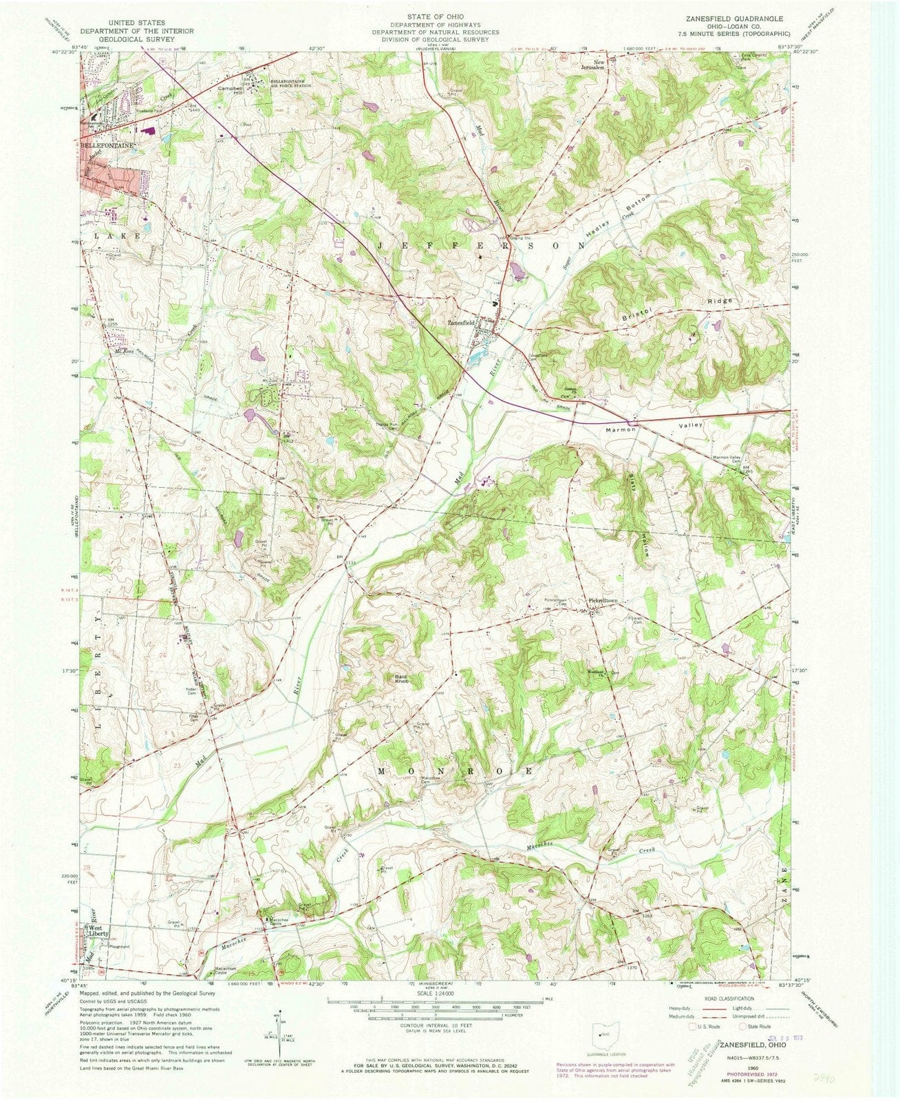 1960 Zanesfield, OH - Ohio - USGS Topographic Map