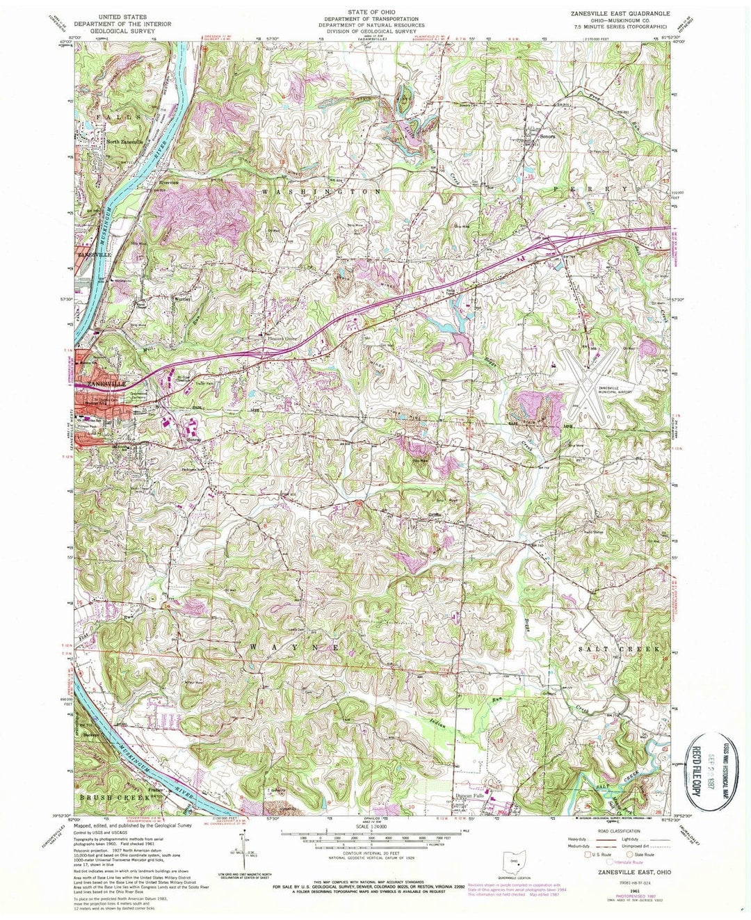 1961 Zanesville, OH - Ohio - USGS Topographic Map
