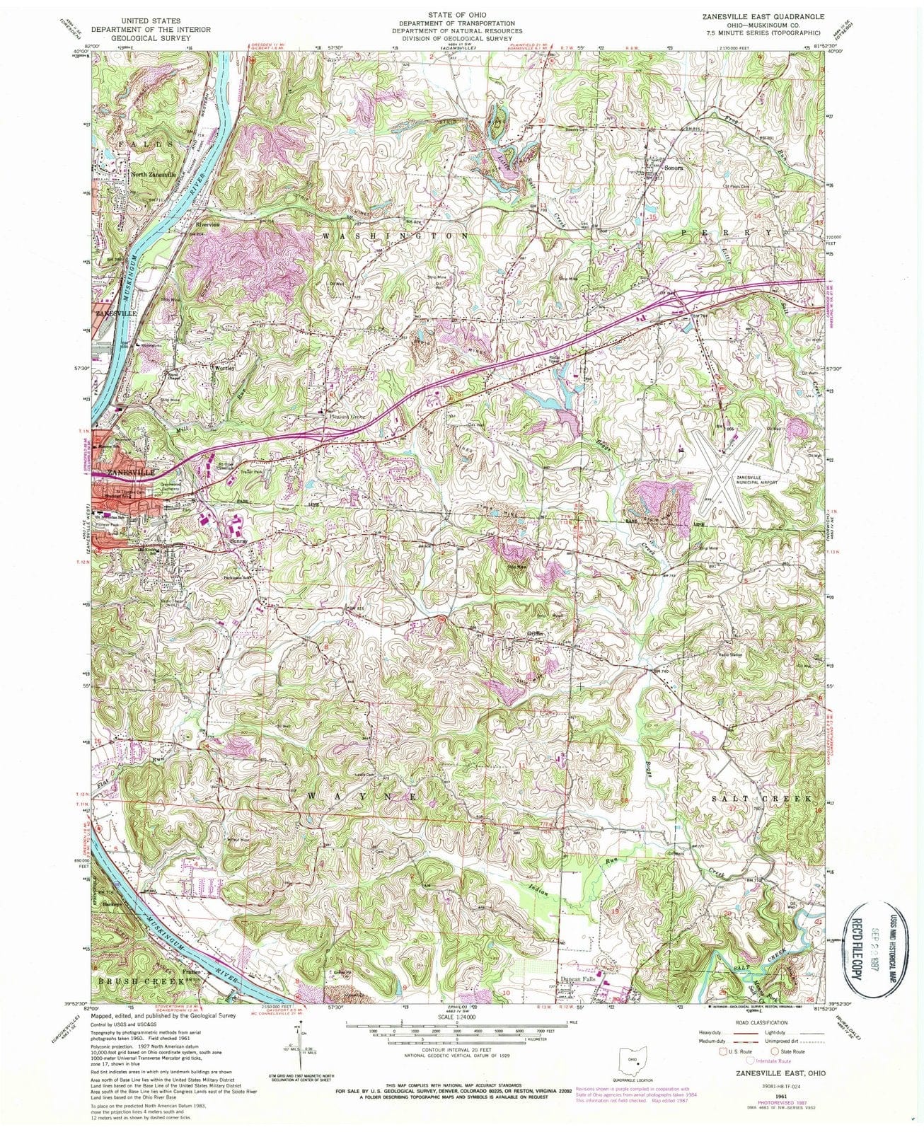 1961 Zanesville, OH - Ohio - USGS Topographic Map