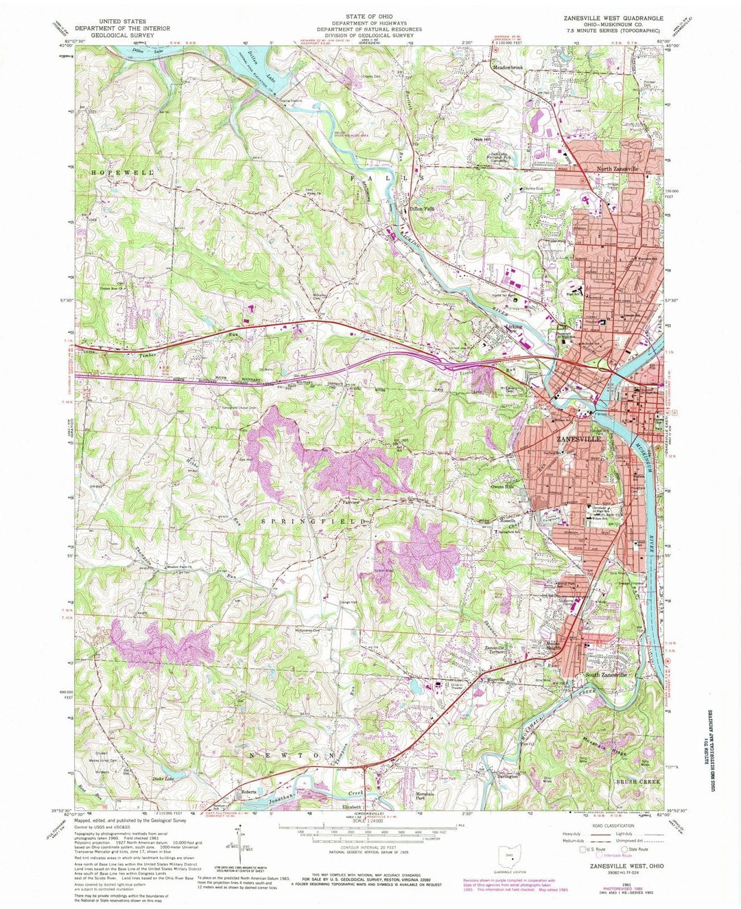 1961 Zanesville, OH - Ohio - USGS Topographic Map v2