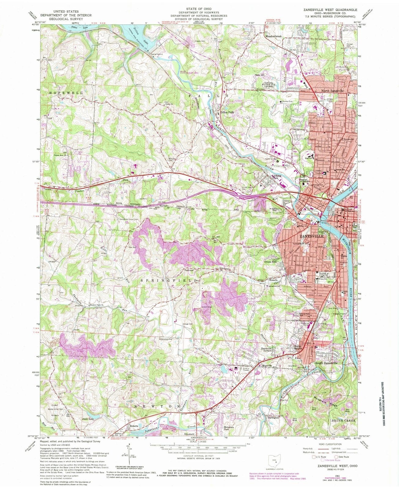 1961 Zanesville, OH - Ohio - USGS Topographic Map v2