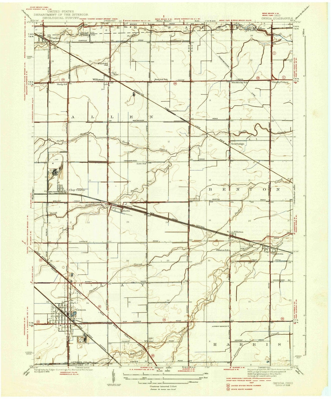 1938 Genoa, OH - Ohio - USGS Topographic Map