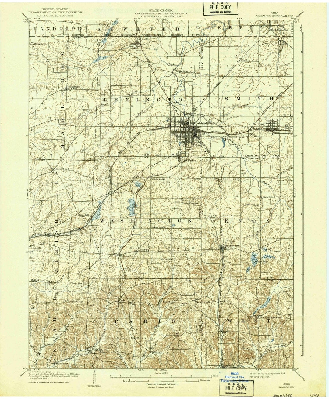1909 Alliance, OH - Ohio - USGS Topographic Map