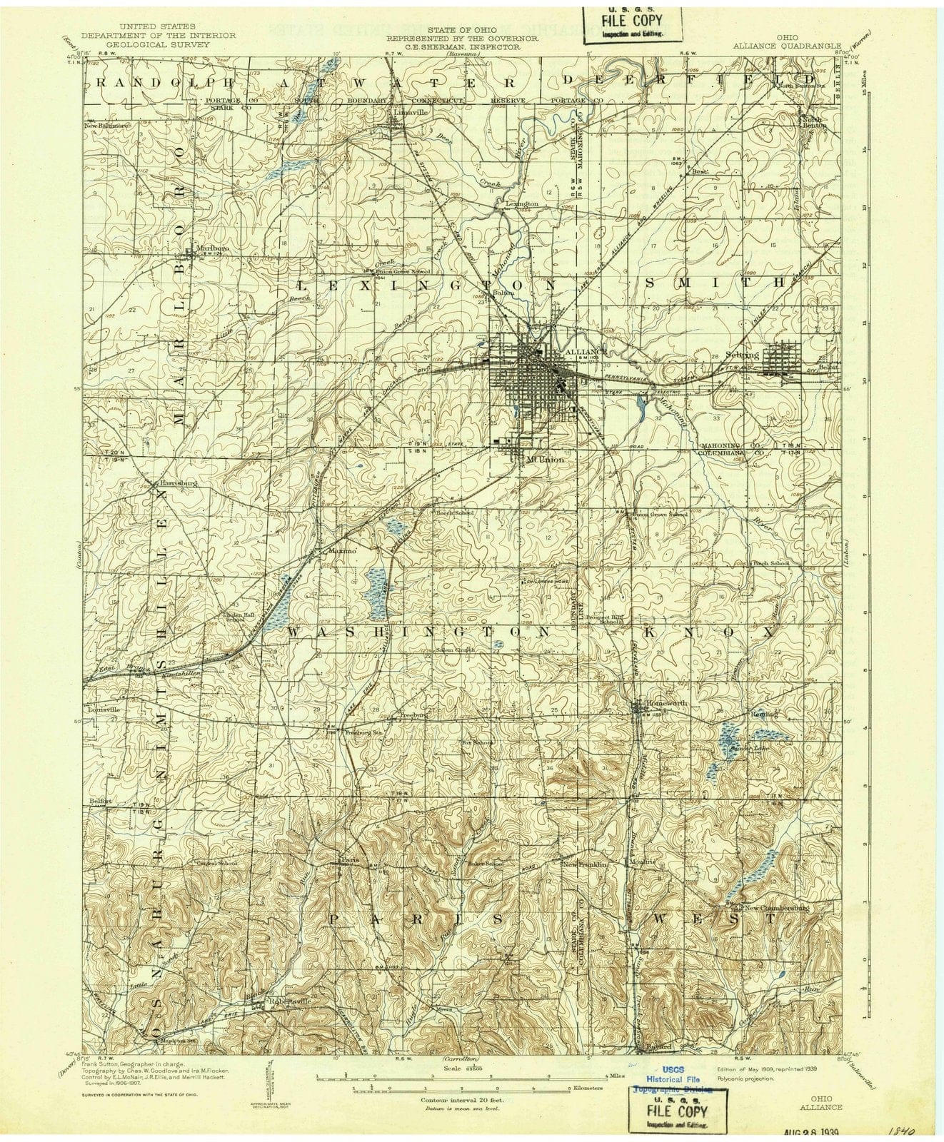 1909 Alliance, OH - Ohio - USGS Topographic Map