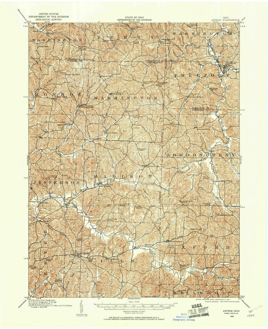 1909 Antrim, OH - Ohio - USGS Topographic Map