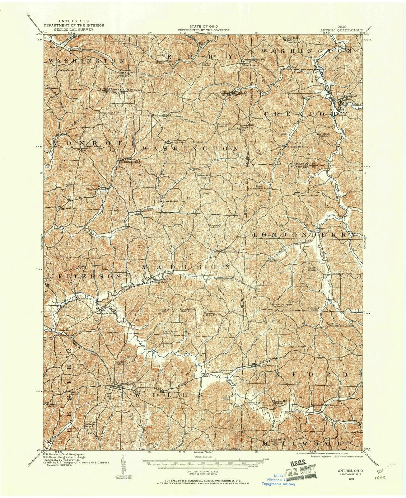 1909 Antrim, OH - Ohio - USGS Topographic Map